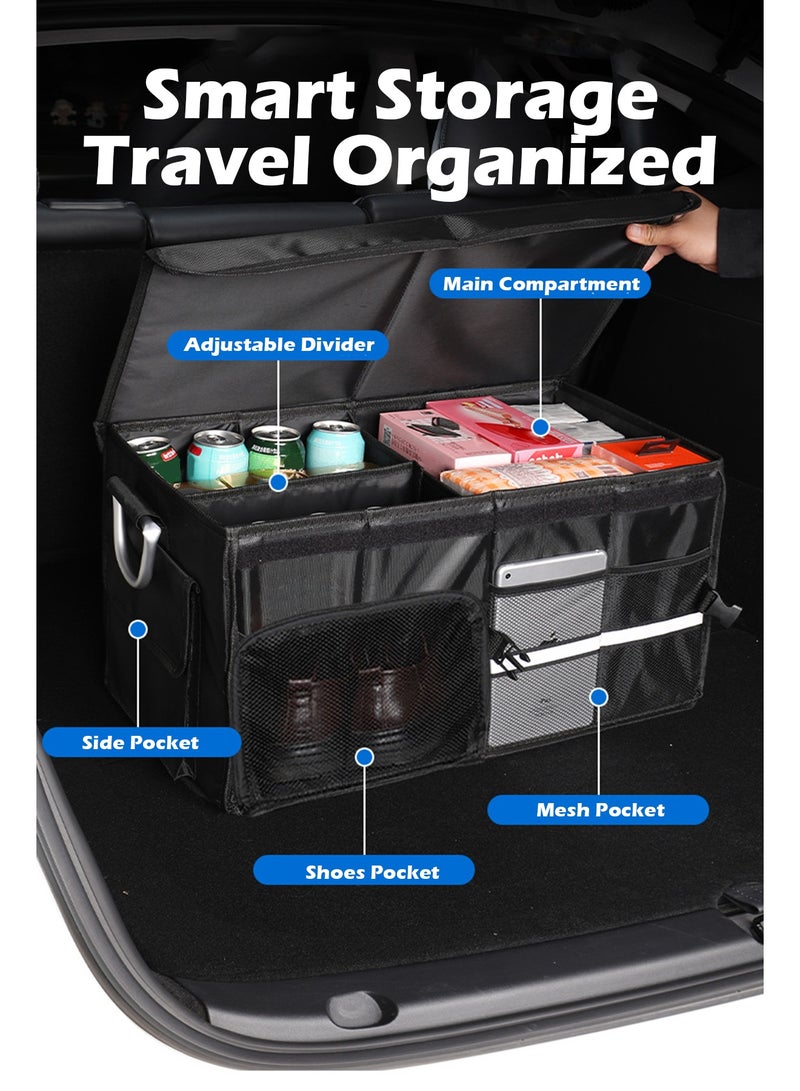 منظم صندوق السيارة بغطاء, تخزين قابل للطي متعدد الأقسام للدفع الرباعي والشاحنة والسيارة - Image 5