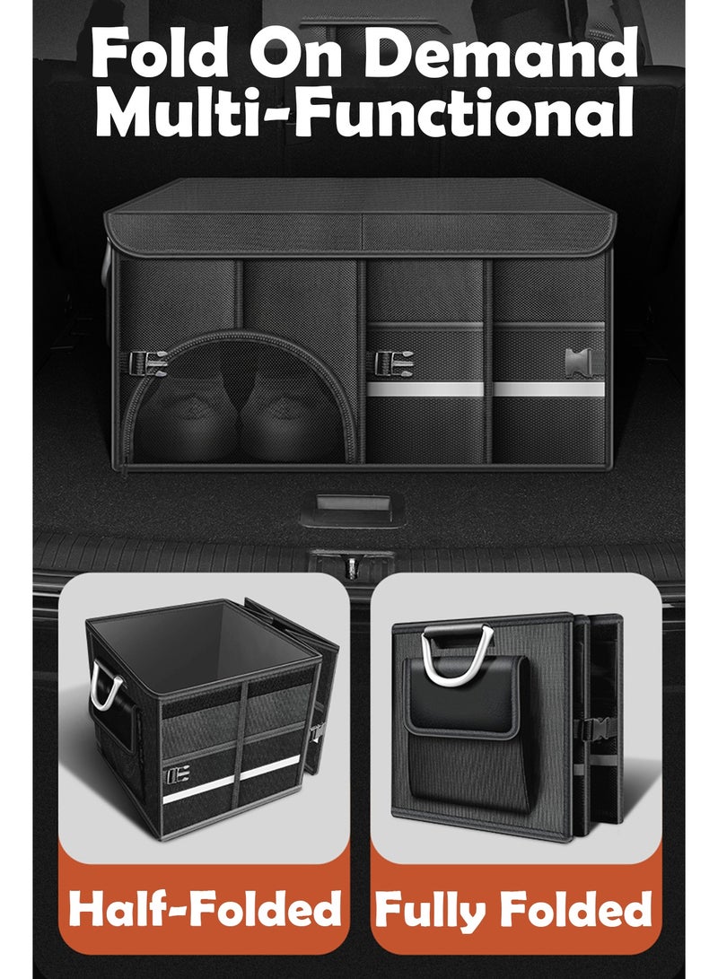 منظم صندوق السيارة بغطاء, تخزين قابل للطي متعدد الأقسام للدفع الرباعي والشاحنة والسيارة - Image 3