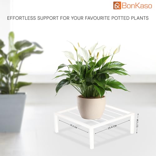 BonKaso Square (Pack of 6) Metal Plant Stand for Balcony & Garden (25.4x 25.4 x 12.7 cm) | Flower Pot Holder for Indoor & Outdoor Use | Decorative Planter Stand for Living Room & Home Decor- White - Image 2