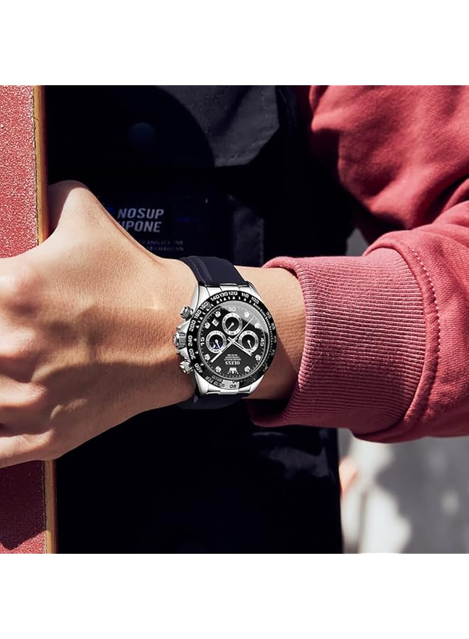 أوليفز ساعات رجالية كرونوغراف متعددة الوظائف رياضية سيليكون فاخرة الماس مرحلة القمر كوارتز ساعة رجالي مقاومة للماء ساعة يد… - Image 3