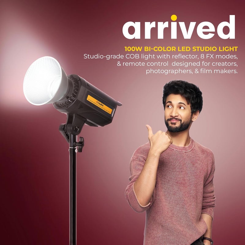 Digitek لايت (DCL 100WDC كومبو) ضوء مستمر ثنائي اللون 100 واط مع عاكس وتحكم عن بعد، درجة حرارة اللون 2700K-6500K، 10600 لومن، تدرج سطوع 5-100%، 8 تأثيرات إضاءة FX، للتصوير الفوتوغرافي والفيديو. - Image 2