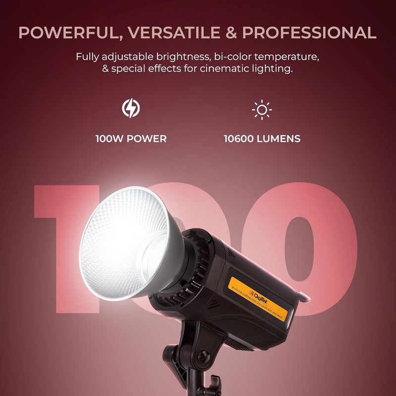 Digitek لايت (DCL 100WDC كومبو) ضوء مستمر ثنائي اللون 100 واط مع عاكس وتحكم عن بعد، درجة حرارة اللون 2700K-6500K، 10600 لومن، تدرج سطوع 5-100%، 8 تأثيرات إضاءة FX، للتصوير الفوتوغرافي والفيديو. - Image 4