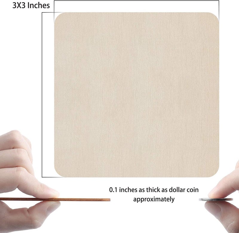 Thiecoc Unfinished Wood Pieces 80 Pcs 3"x3" inch Wood Board Wooden Squares Wooden Cutout Tiles, Rustic Craft Wood for Home Decoration, DIY Supplies - Image 2