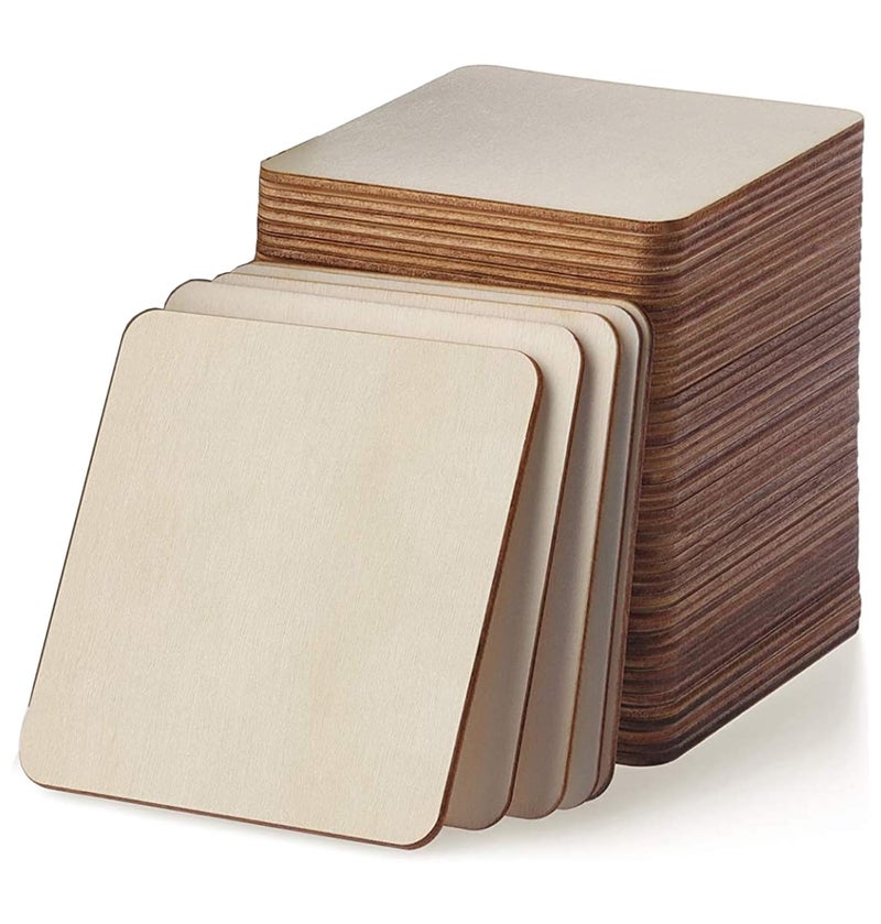 Thiecoc Unfinished Wood Pieces 80 Pcs 3"x3" inch Wood Board Wooden Squares Wooden Cutout Tiles, Rustic Craft Wood for Home Decoration, DIY Supplies - Image 1