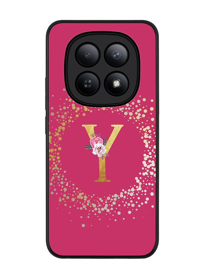 For Xiaomi Redmi Note 15 5G / Poco M8 Case,Slim fit Camera Protection, Shockproof Thin Phone cover  - Custom Monogram Floral - Y ( Deep Pink )