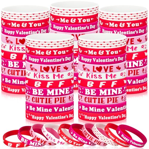 HI-BOOM Hiboom 100 Pcs Valentines Day Bracelets Bulk Gifts for Kids Valentines Day Party Favors Silicone Wristband Pink Red Love Heart Accessories Goodie Bag Stuffers Treats Classroom Exchange Prizes Decor - Image 1