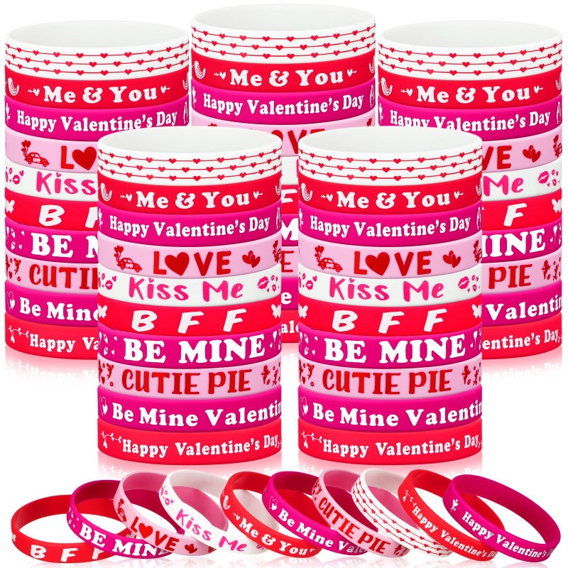 HI-BOOM Hiboom 100 Pcs Valentines Day Bracelets Bulk Gifts for Kids Valentines Day Party Favors Silicone Wristband Pink Red Love Heart Accessories Goodie Bag Stuffers Treats Classroom Exchange Prizes Decor - Image 3