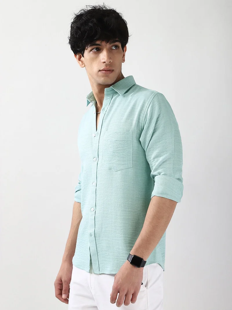 Urbano Fashion  Urbano Fashion Men's Light Blue Linen Blend Full Sleeve Relaxed Fit Casual Solid Shirt for Men | Best Price UAE