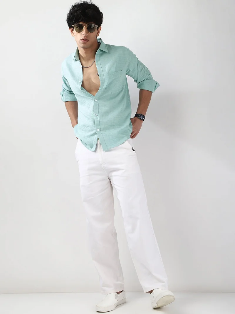 Urbano Fashion  Urbano Fashion Men's Light Blue Linen Blend Full Sleeve Relaxed Fit Casual Solid Shirt for Men | Best Price UAE