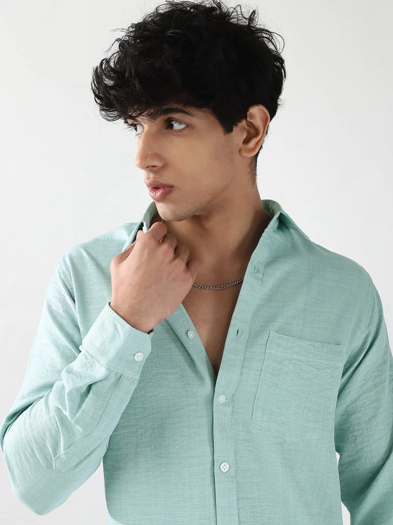 Urbano Fashion  Urbano Fashion Men's Light Blue Linen Blend Full Sleeve Relaxed Fit Casual Solid Shirt for Men | Best Price UAE