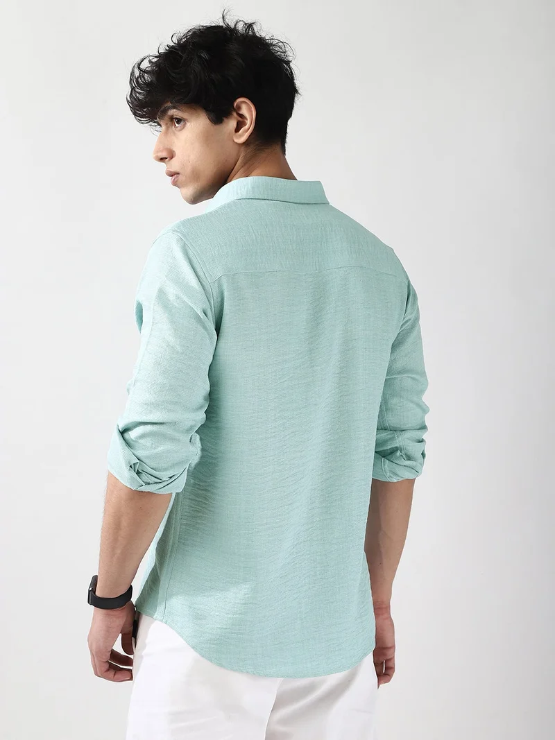 Urbano Fashion  Urbano Fashion Men's Light Blue Linen Blend Full Sleeve Relaxed Fit Casual Solid Shirt for Men | Best Price UAE