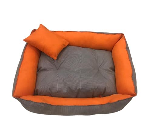 GORGEOUS Quilted Reversible Ultra Soft Dual Sofa-Style Dog Bed with 2 Pillow (Orange Grey, X-Large) - Image 2