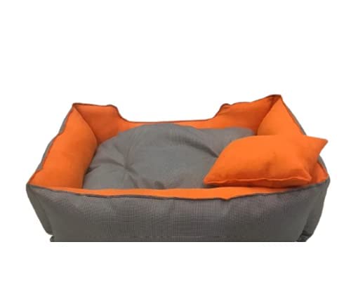 GORGEOUS Quilted Reversible Ultra Soft Dual Sofa-Style Dog Bed with 2 Pillow (Orange Grey, X-Large) - Image 5