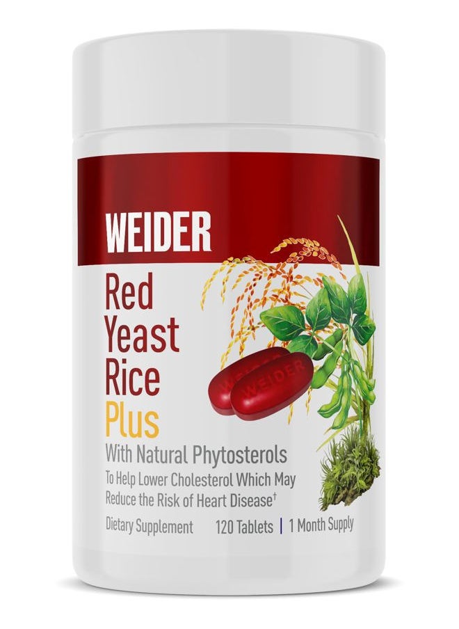 Weider - Red Yeast Rice Plus 1200mg - With 850mg of Natural Phytosterols- Gluten FREE - One Month Supply - Image 1