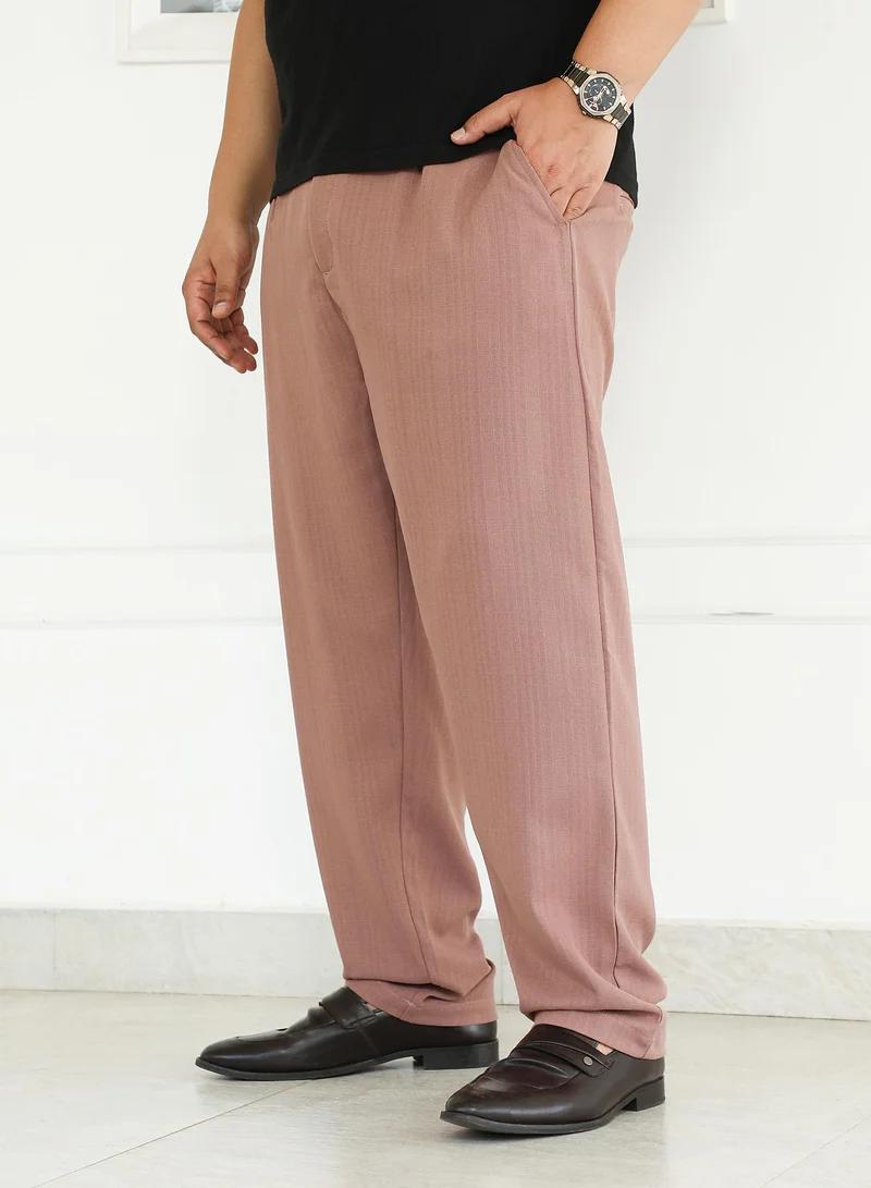 Instafab Plus Instafab Plus Men's Mousse Brown Linen-Blend Cigrette Trousers For Casual Wear | Mid-Rise | Regular Fit | Button Closure | Plus Size Trousers Crafted With Comfort Fit For Everyday Wear