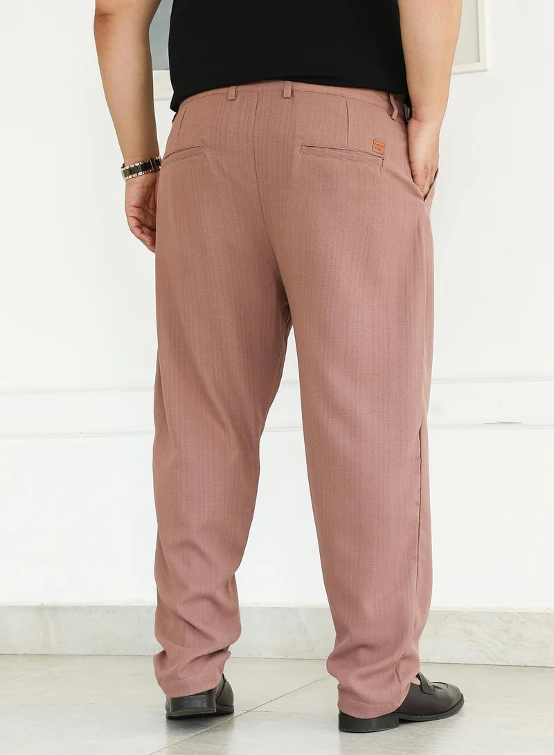 Instafab Plus Instafab Plus Men's Mousse Brown Linen-Blend Cigrette Trousers For Casual Wear | Mid-Rise | Regular Fit | Button Closure | Plus Size Trousers Crafted With Comfort Fit For Everyday Wear