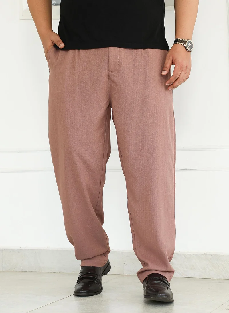 Instafab Plus Instafab Plus Men's Mousse Brown Linen-Blend Cigrette Trousers For Casual Wear | Mid-Rise | Regular Fit | Button Closure | Plus Size Trousers Crafted With Comfort Fit For Everyday Wear