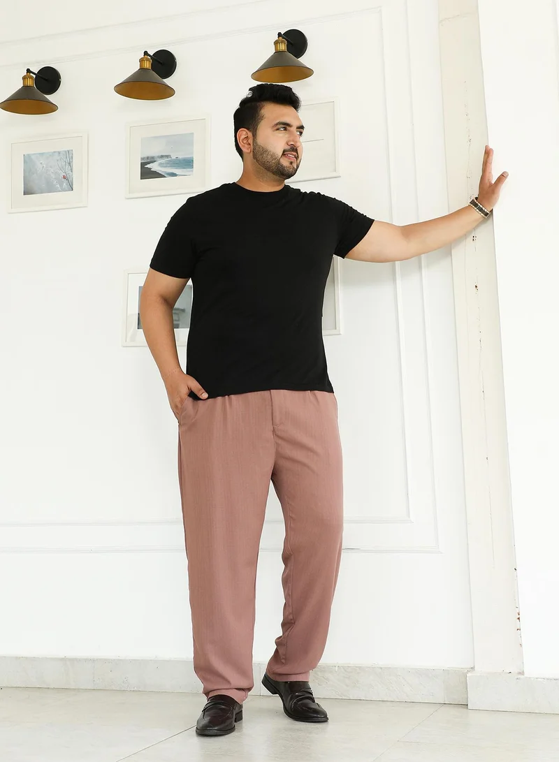 Instafab Plus Instafab Plus Men's Mousse Brown Linen-Blend Cigrette Trousers For Casual Wear | Mid-Rise | Regular Fit | Button Closure | Plus Size Trousers Crafted With Comfort Fit For Everyday Wear