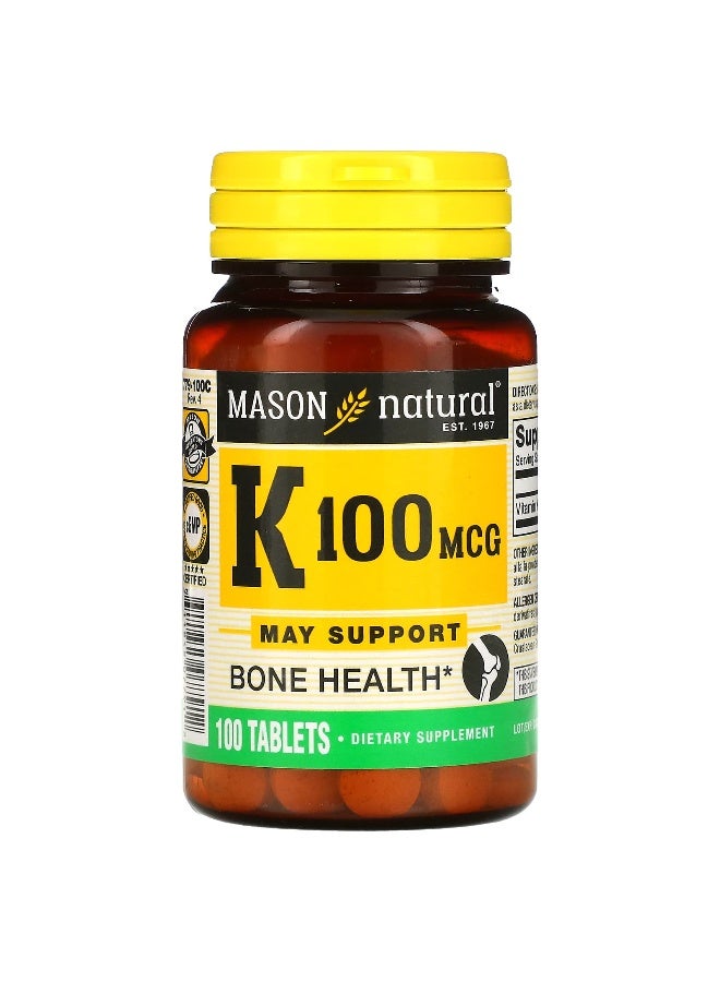 Mason Natural Mason Natural, Vitamin K, 100 mcg, 100 Tablets  - Image 1