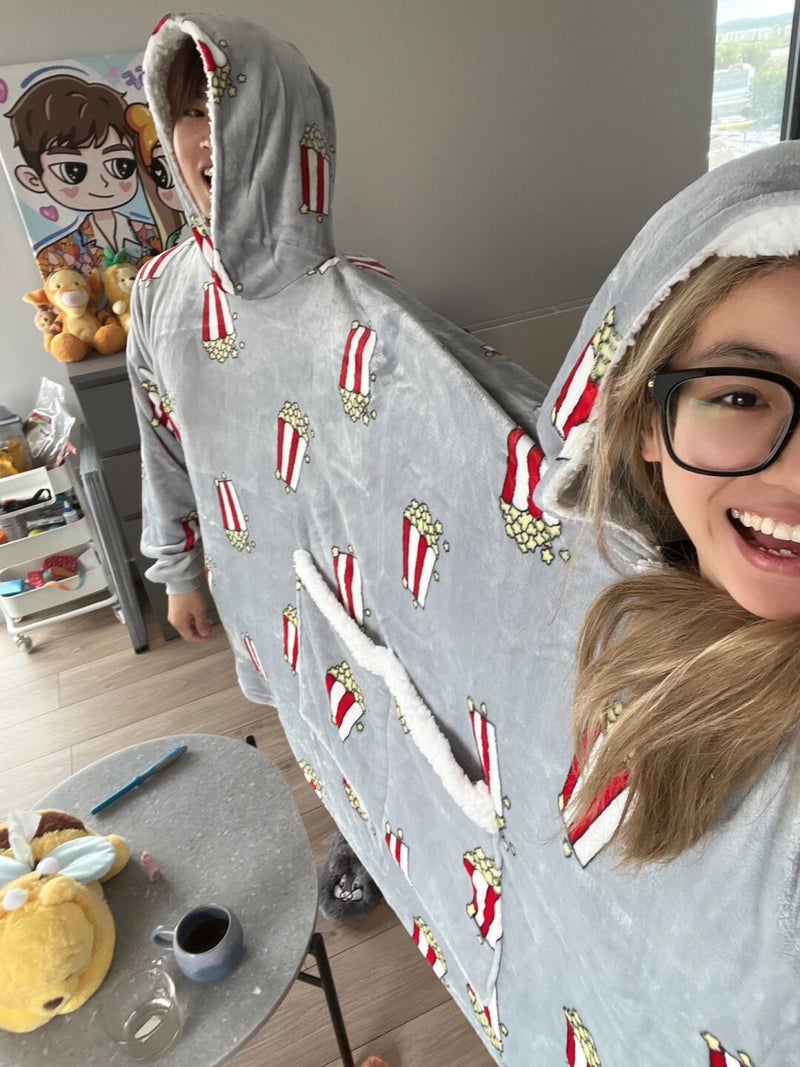 Creative Couple Double Pajamas Spring And Funny One-Piece Intimate Hooded Sweatshirt Popcorn Intimate Sweatshirt Trendy - Image 3