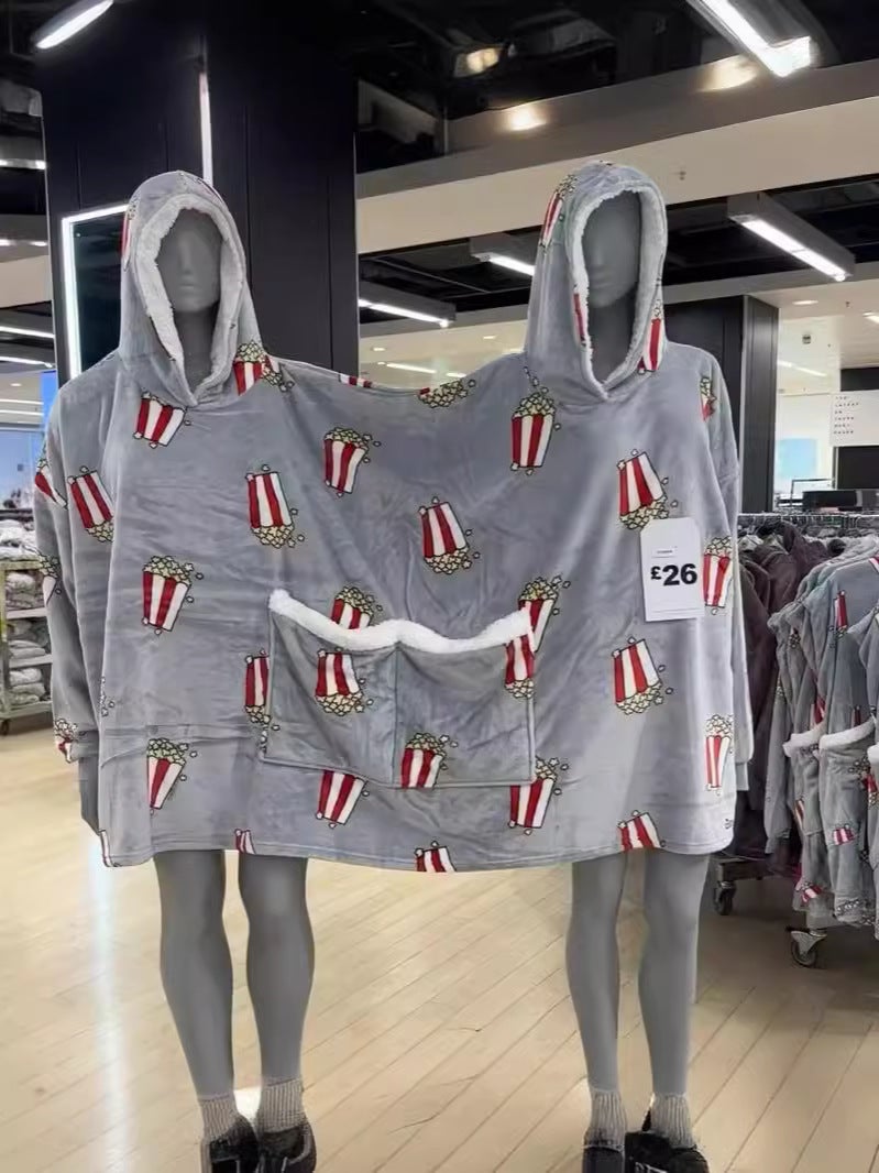 Creative Couple Double Pajamas Spring And Funny One-Piece Intimate Hooded Sweatshirt Popcorn Intimate Sweatshirt Trendy - Image 2