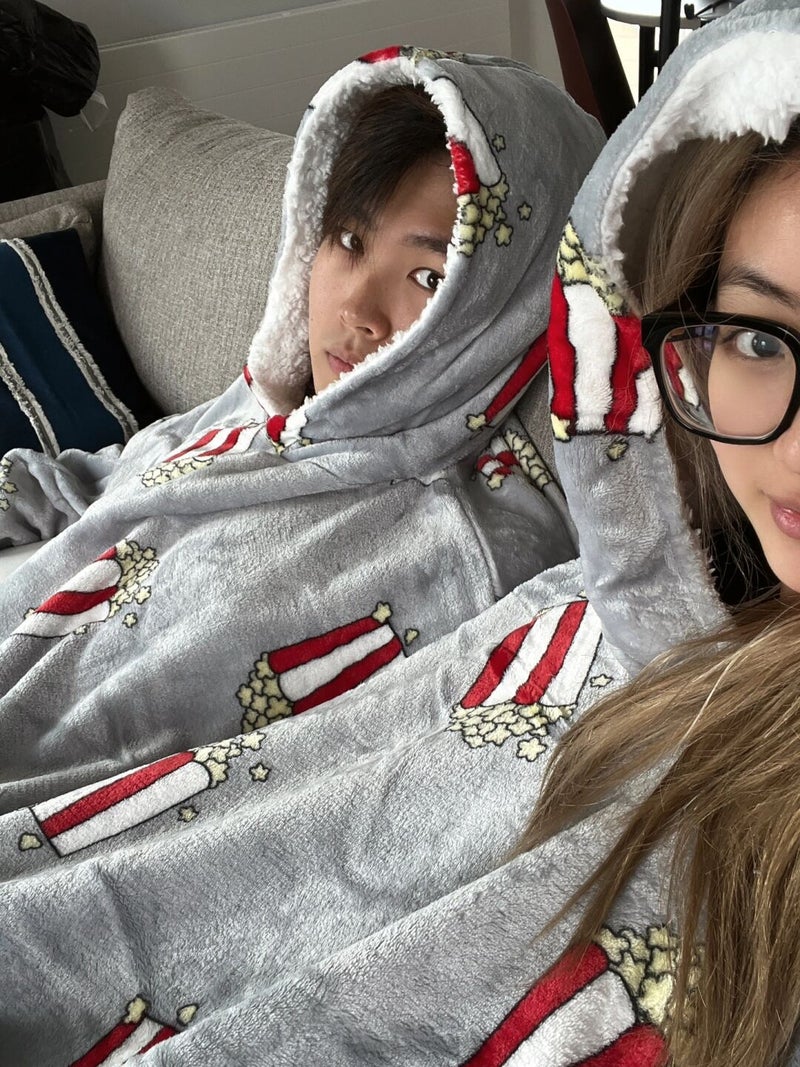 Creative Couple Double Pajamas Spring And Funny One-Piece Intimate Hooded Sweatshirt Popcorn Intimate Sweatshirt Trendy - Image 4