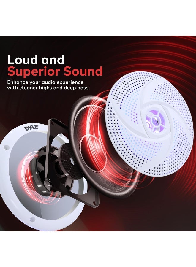 Pyle Pyle Low-Profile Waterproof Marine Speakers - 240W 6.5 Inch 2 Way 1 Pair Slim Style Waterproof Weather Resistant Outdoor Audio Stereo Sound System w/Blue Illuminating LED Lights - Pyle (White)  - Image 3