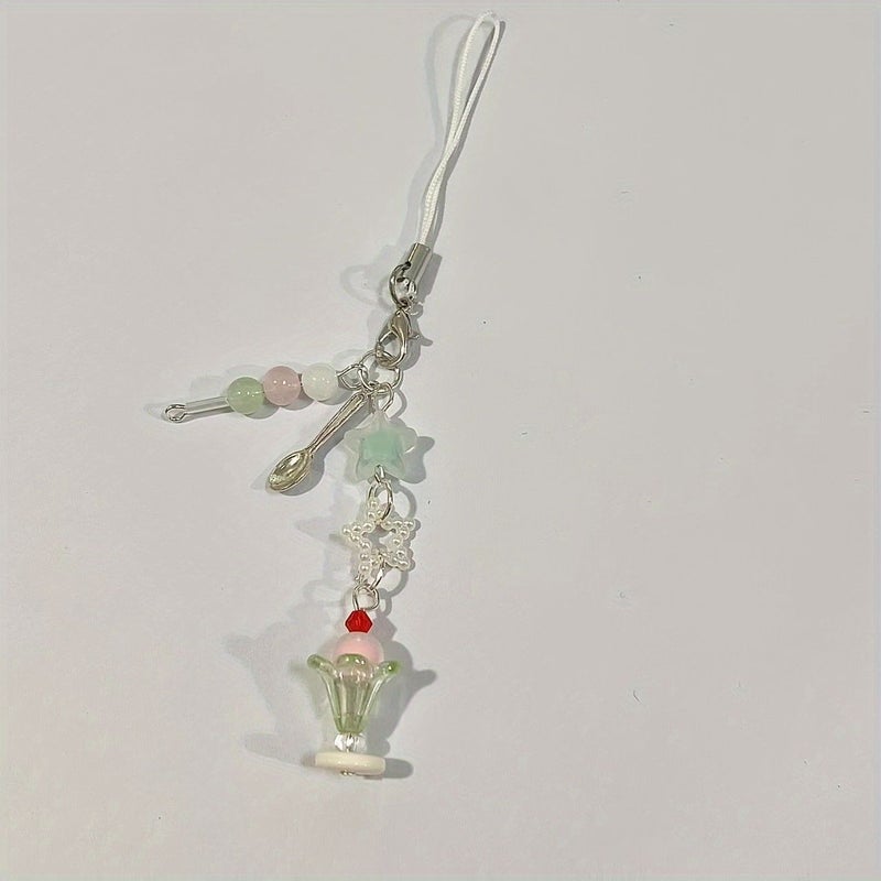 Handmade Blueberry Beaded Phone Charm Ice Cream Soda Water Strap - Image 4