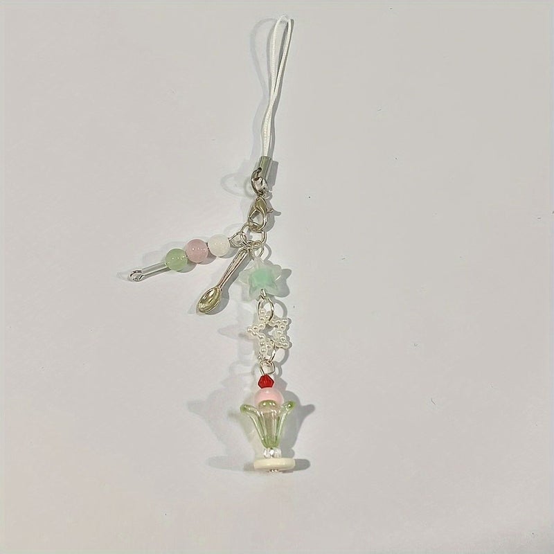 Handmade Blueberry Beaded Phone Charm Ice Cream Soda Water Strap - Image 3
