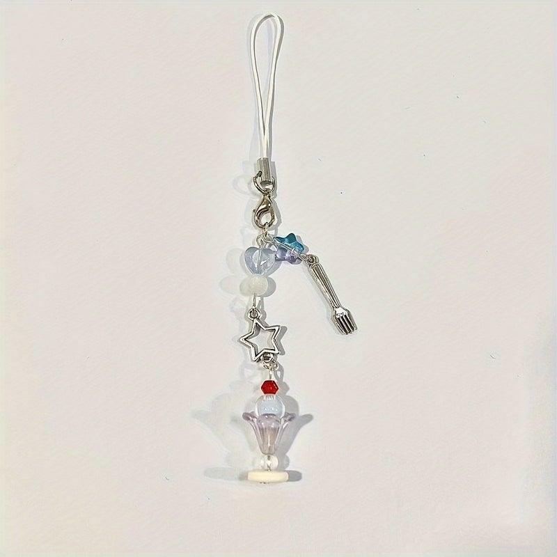 Handmade Blueberry Beaded Phone Charm Ice Cream Soda Water Strap - Image 5