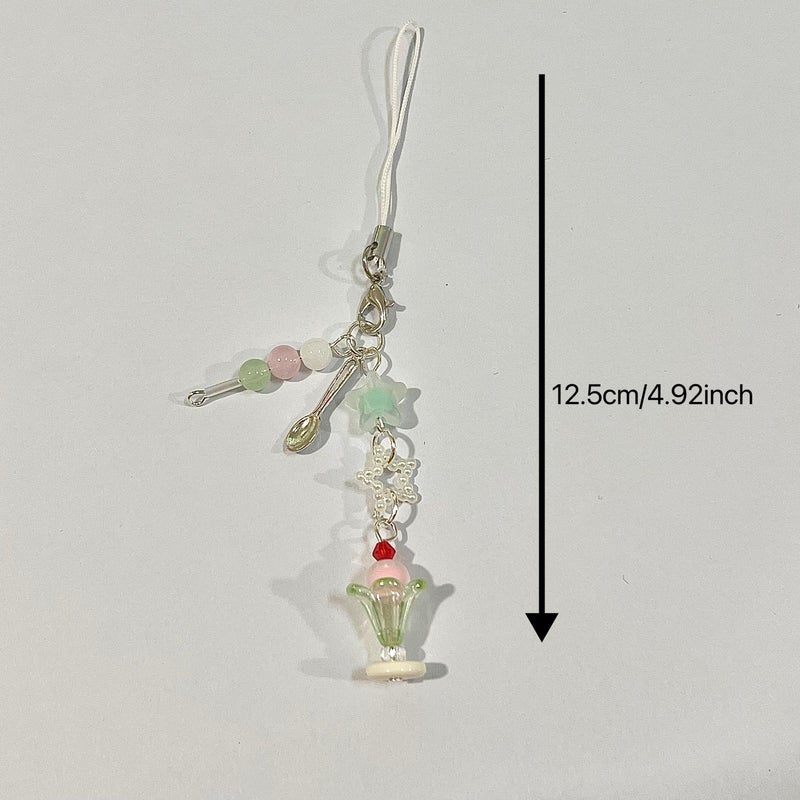 Handmade Blueberry Beaded Phone Charm Ice Cream Soda Water Strap - Image 2