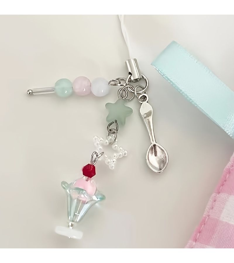 Handmade Blueberry Beaded Phone Charm Ice Cream Soda Water Strap - Image 1