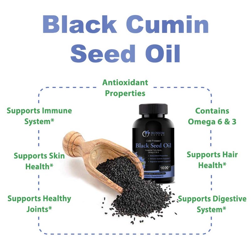 Blossom Nature Black Seed Oil Capsules 1000mg - Premium Black Cumin Seed Oil Capsules - Black Seed Oil Liquid Pills - Virgin Cold Pressed Nigella Sativa Oil Pills - Blackseed Oil - 120 Cap (2 Month Supply) - Image 4