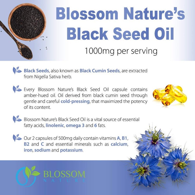 Blossom Nature Black Seed Oil Capsules 1000mg - Premium Black Cumin Seed Oil Capsules - Black Seed Oil Liquid Pills - Virgin Cold Pressed Nigella Sativa Oil Pills - Blackseed Oil - 120 Cap (2 Month Supply) - Image 5