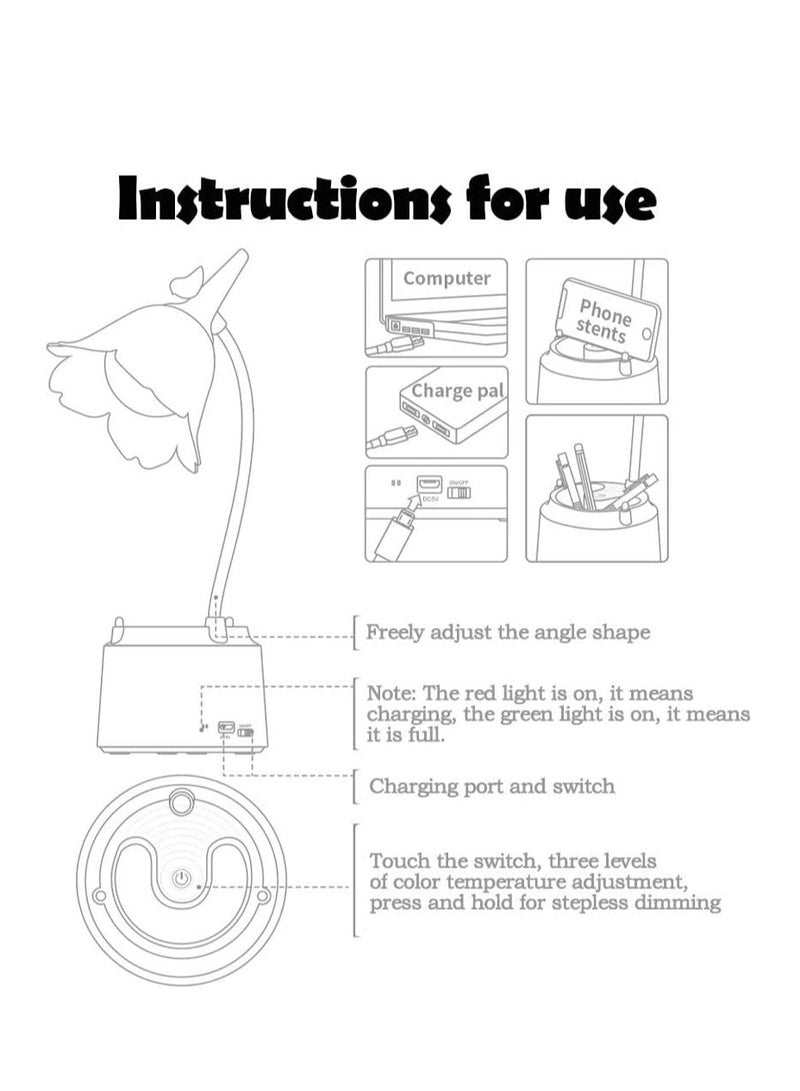 SYOSI Cordless Table Light Adjustable Gooseneck Dimmable Touch Rechargeable Battery Eye-Caring Night Light for Kids Mini Cute Lamp for College Dorm Bedroom Reading - Image 4