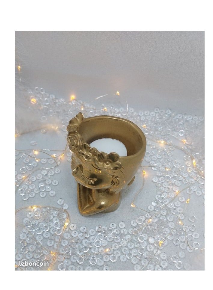 قطعتان من زينة وجه فتاة كرتونية ذهبية وفضية (الطول 12 سم، العرض 6 سم) ديكور منزلي عصري من الراتينج - Image 2