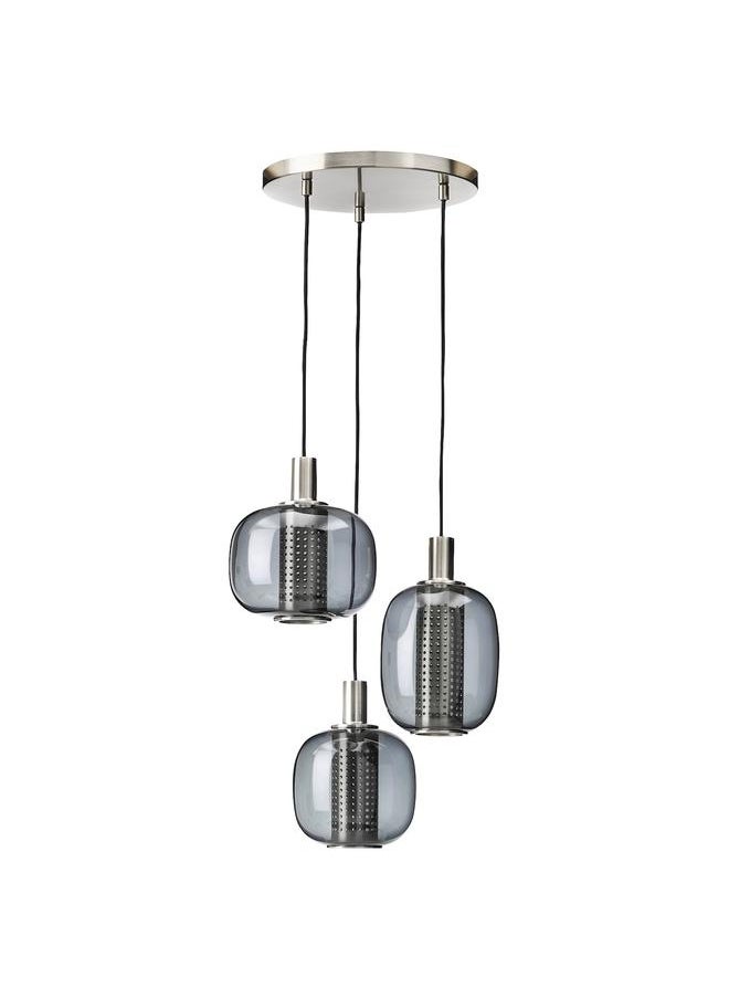 Zaboon Pendant Lamp With 3 Lamps, Nickel-Plated/Grey Glass, 41 Cm  - Image 1
