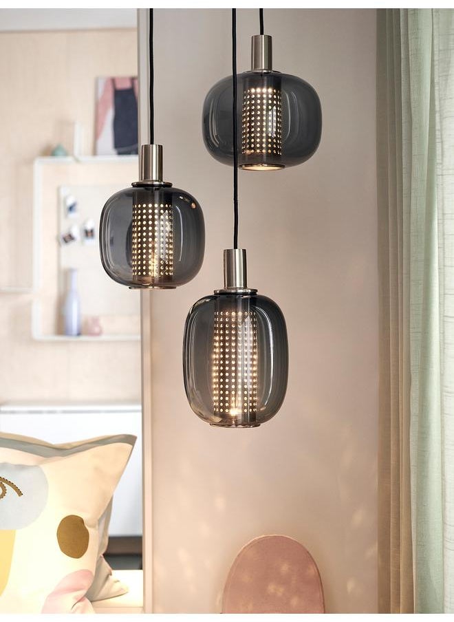 Zaboon Pendant Lamp With 3 Lamps, Nickel-Plated/Grey Glass, 41 Cm  - Image 5