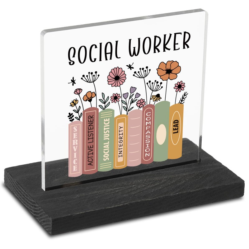YODOCAMP Social Worker Gifts for Women Social Workers Desk Decor Sign Plaque, Appreciation Gift for Nursing Home Social Workers Coworker, School Social Workers Graduation Gift Acrylic Sign TZJ72 - Image 1