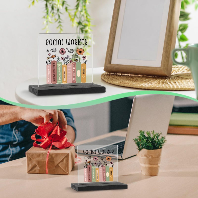 YODOCAMP Social Worker Gifts for Women Social Workers Desk Decor Sign Plaque, Appreciation Gift for Nursing Home Social Workers Coworker, School Social Workers Graduation Gift Acrylic Sign TZJ72 - Image 3