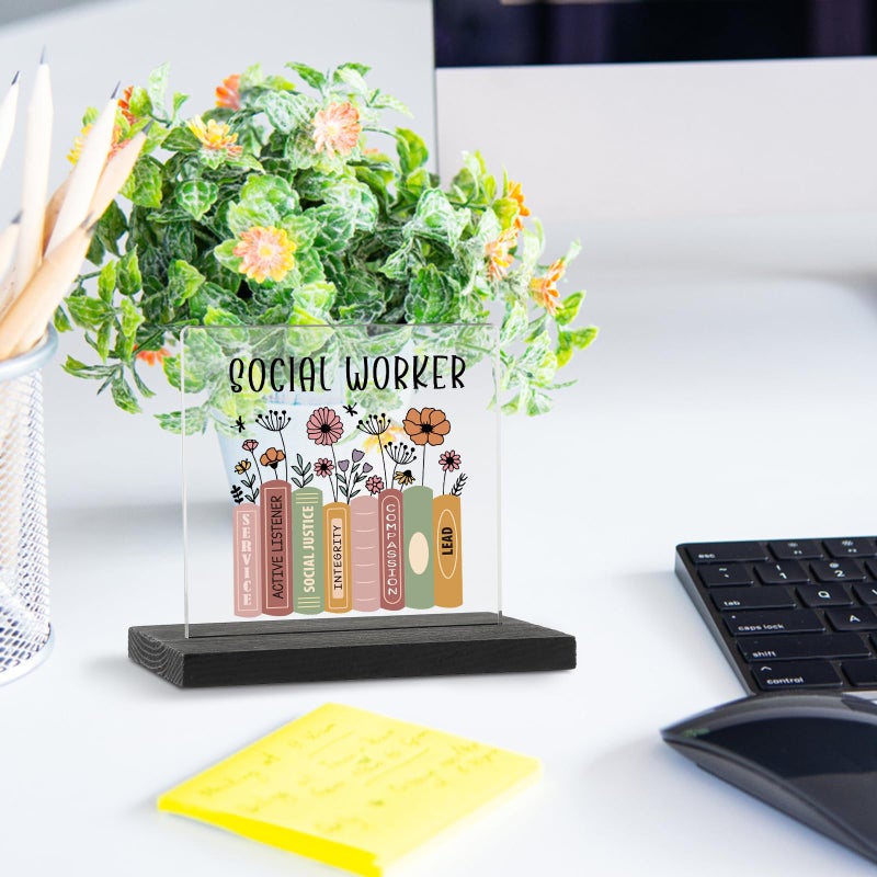 YODOCAMP Social Worker Gifts for Women Social Workers Desk Decor Sign Plaque, Appreciation Gift for Nursing Home Social Workers Coworker, School Social Workers Graduation Gift Acrylic Sign TZJ72 - Image 2
