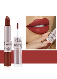 TEAYASON 2In1 Lipgloss & Lipstick，lipstick Double Head Non Stick Cup matte Fog Face Lip Gloss Two In One Paste Non Fading Stick Cup dark red Lip plumping Lipstick #06  - Image 1