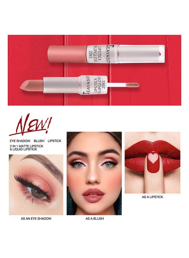 TEAYASON - 2In1 Lipgloss & Lipstick，lipstick Double Head Non Stick Cup matte Fog Face Lip Gloss Two In One Paste Non Fading Stick Cup dark red Lip plumping Lipstick #06 - Image 1