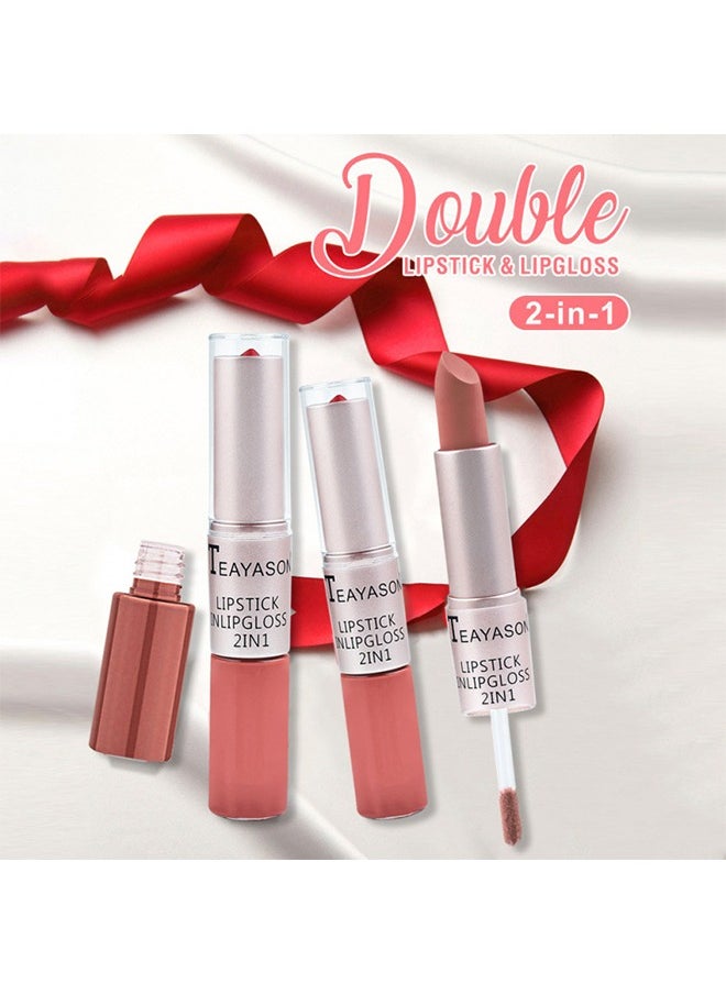 TEAYASON - 2In1 Lipgloss & Lipstick，lipstick Double Head Non Stick Cup matte Fog Face Lip Gloss Two In One Paste Non Fading Stick Cup dark red Lip plumping Lipstick #06 - Image 1