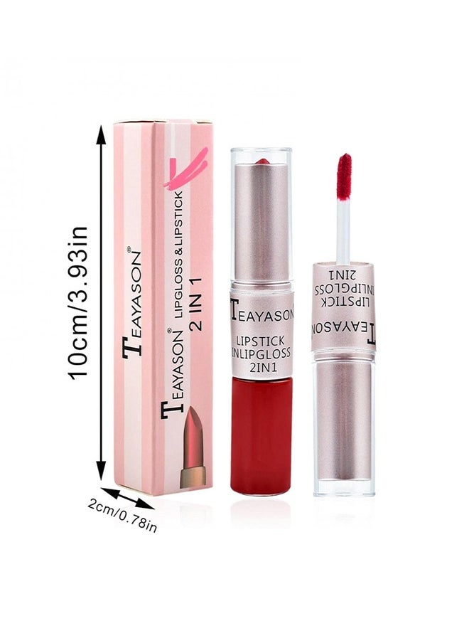 TEAYASON - 2In1 Lipgloss & Lipstick，lipstick Double Head Non Stick Cup matte Fog Face Lip Gloss Two In One Paste Non Fading Stick Cup dark red Lip plumping Lipstick #06 - Image 1