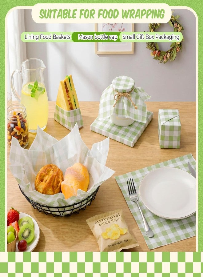 FoldTier 100 Pcs Green Checkered Wax Paper Sheets for Food Wrapping 12x12 Inch Checkered Deli Paper Sheets Greaseproof Parchment Food Basket Liners for Spring Wedding Sandwich Burgers Fries - Image 2