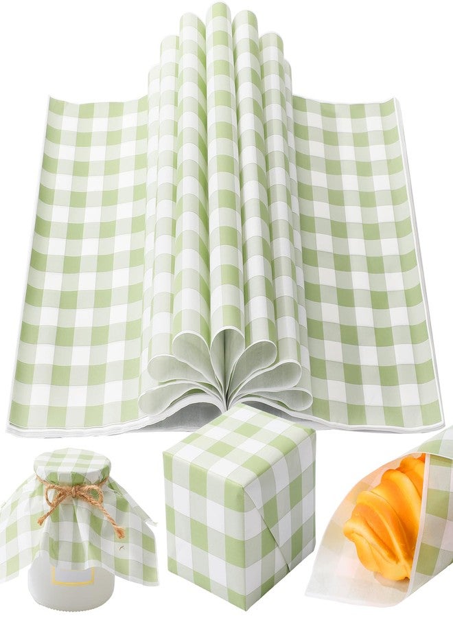 FoldTier 100 Pcs Green Checkered Wax Paper Sheets for Food Wrapping 12x12 Inch Checkered Deli Paper Sheets Greaseproof Parchment Food Basket Liners for Spring Wedding Sandwich Burgers Fries - Image 1