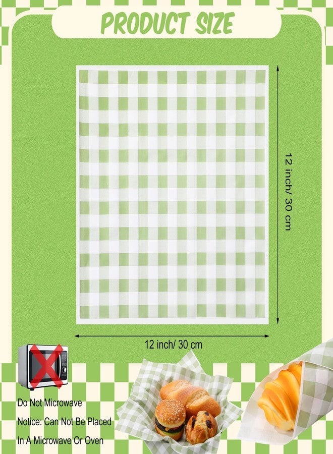 FoldTier 100 Pcs Green Checkered Wax Paper Sheets for Food Wrapping 12x12 Inch Checkered Deli Paper Sheets Greaseproof Parchment Food Basket Liners for Spring Wedding Sandwich Burgers Fries - Image 3