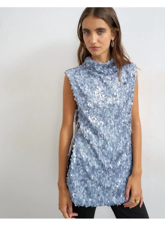 Topshop Sequin Side Tie Tunic Top