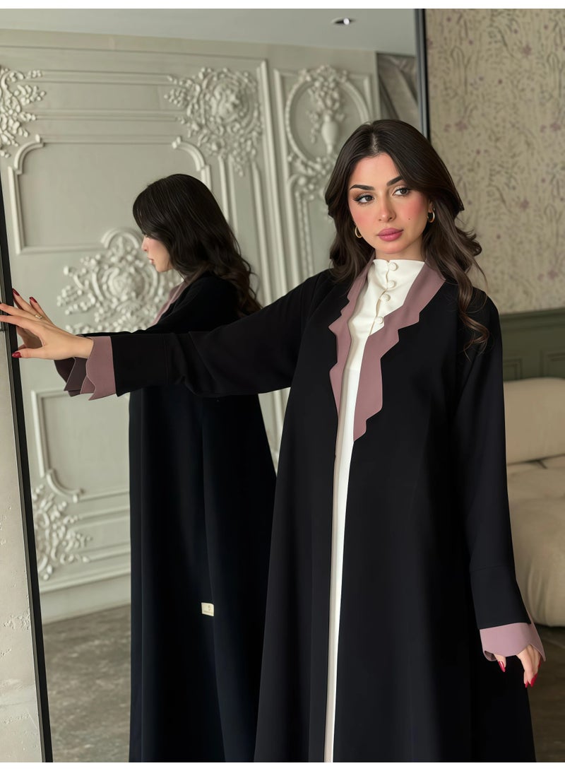Gharza Abaya for Women, Lamar Fabric, Loose Wide Shoulder Design, No Closure, with Matching Scarf & Niqab - Image 1